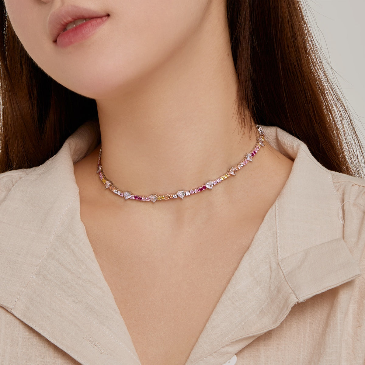 [Olivia Jewelry]Delicate Colorful Rainbow Tennis Chain