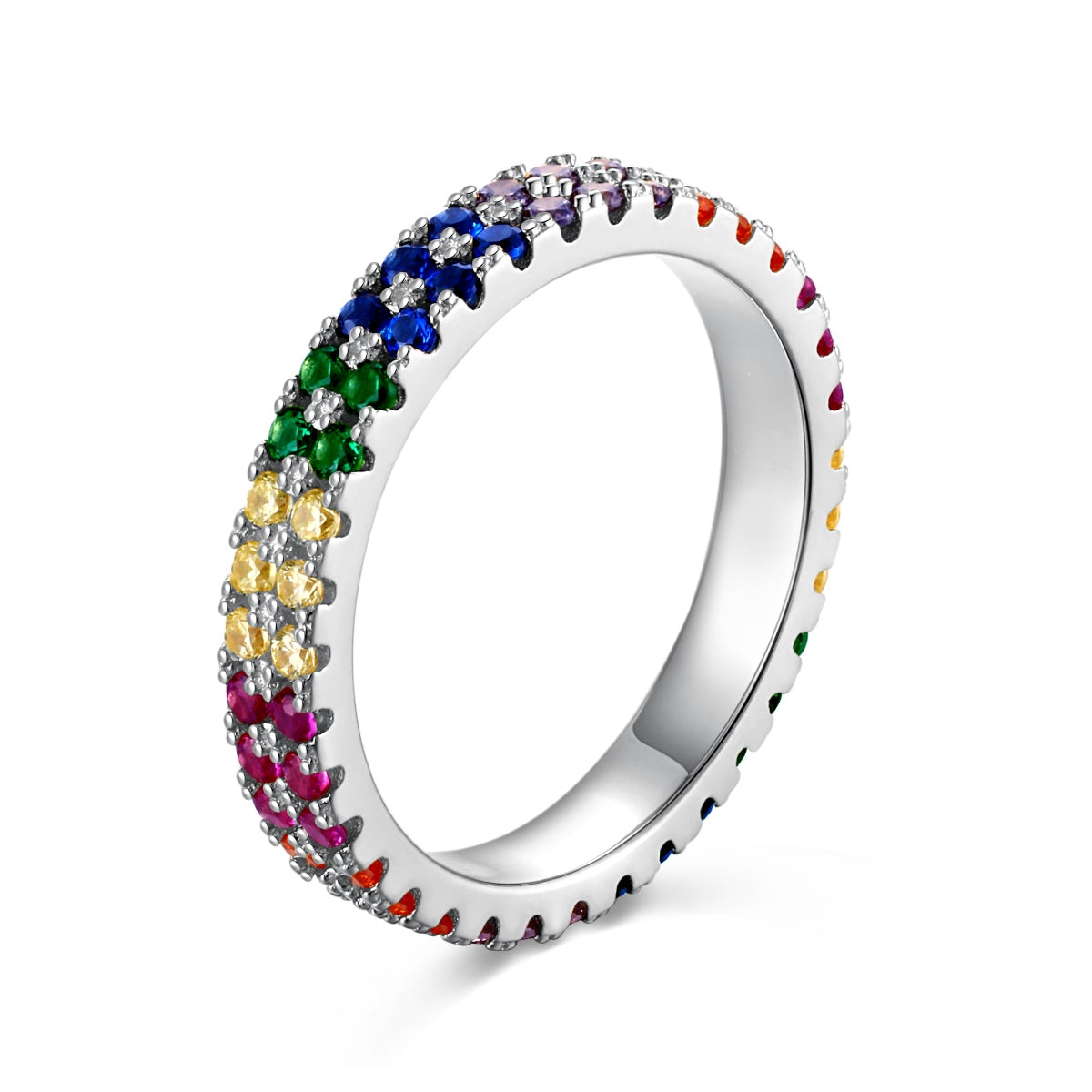 [Olivia Jewelry]Unique Colorful Round Cut Tennis Ring