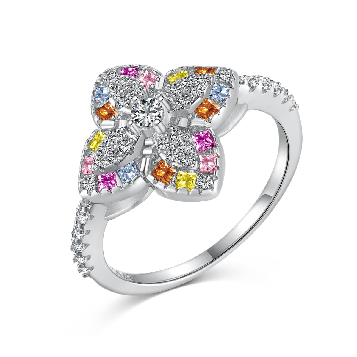 [Olivia Jewelry]Luxurious Colorful Flower Shape Banquet Ring