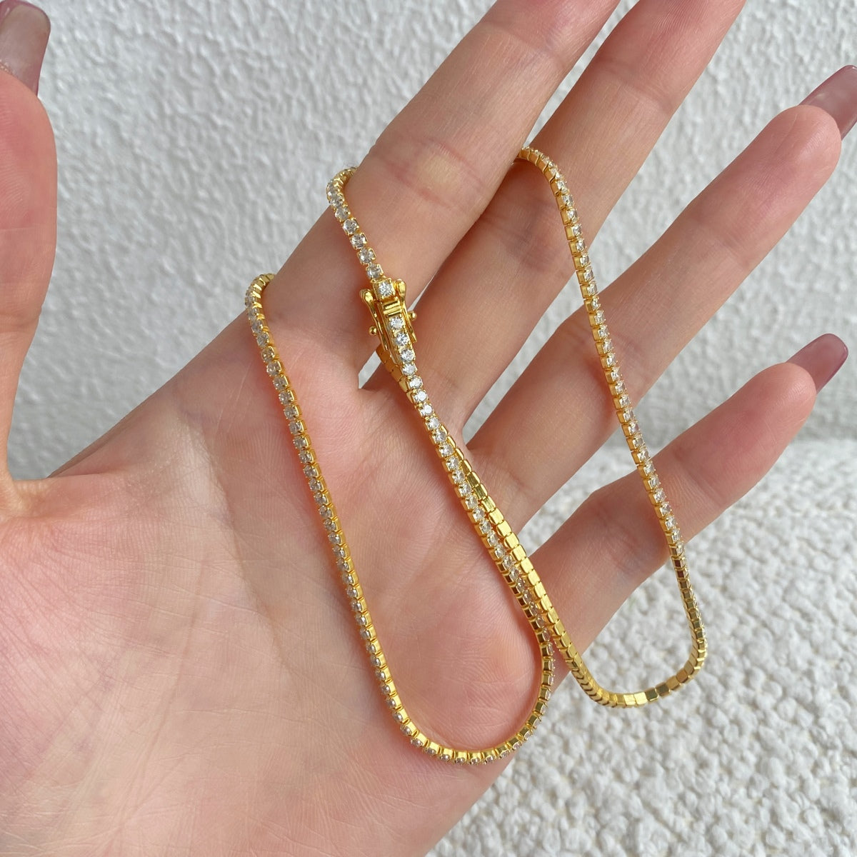 [Olivia Jewelry]Delicate Round Shape Tennis Necklace
