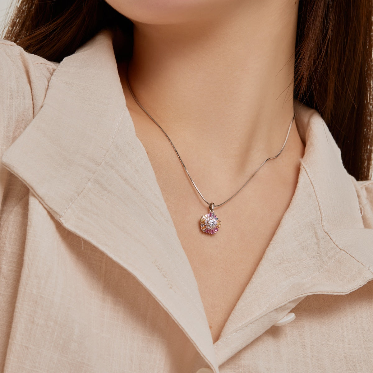 [Olivia Jewelry]Charming Flower Colorful Necklace