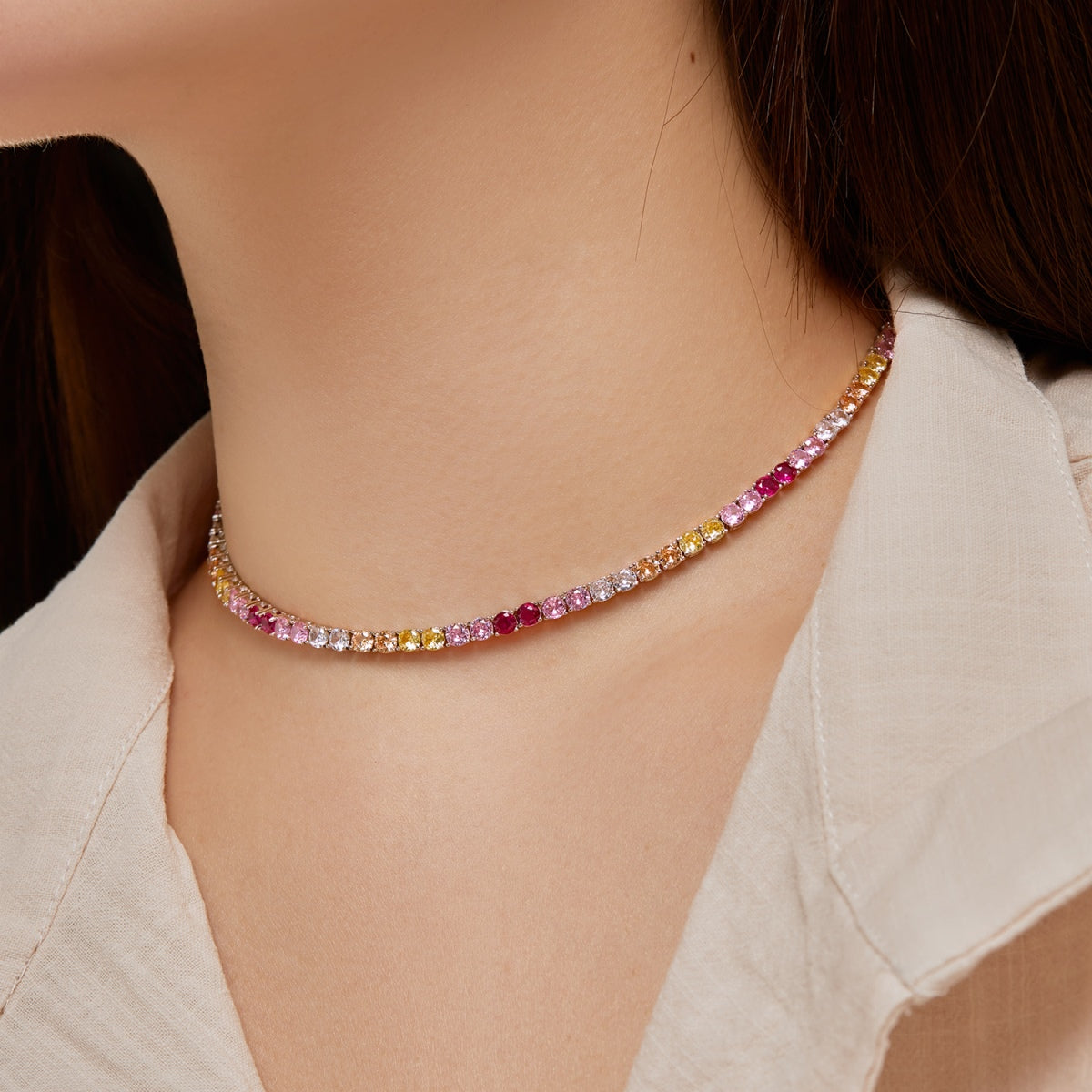 [Olivia Jewelry]Delicate Colorful Tennis Necklace