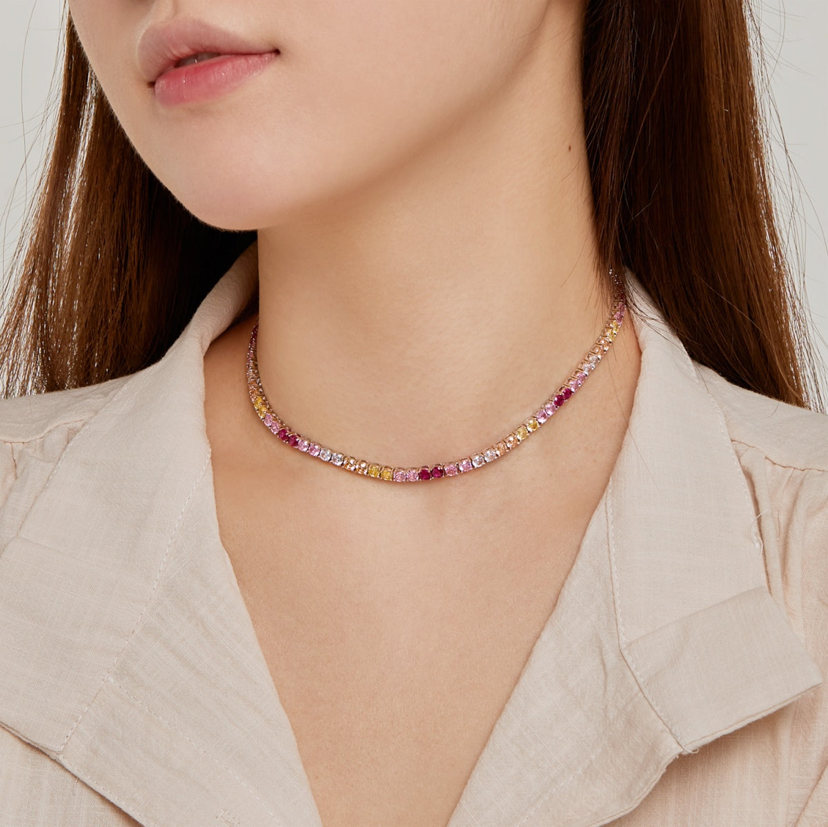 [Olivia Jewelry]Delicate Colorful Tennis Necklace