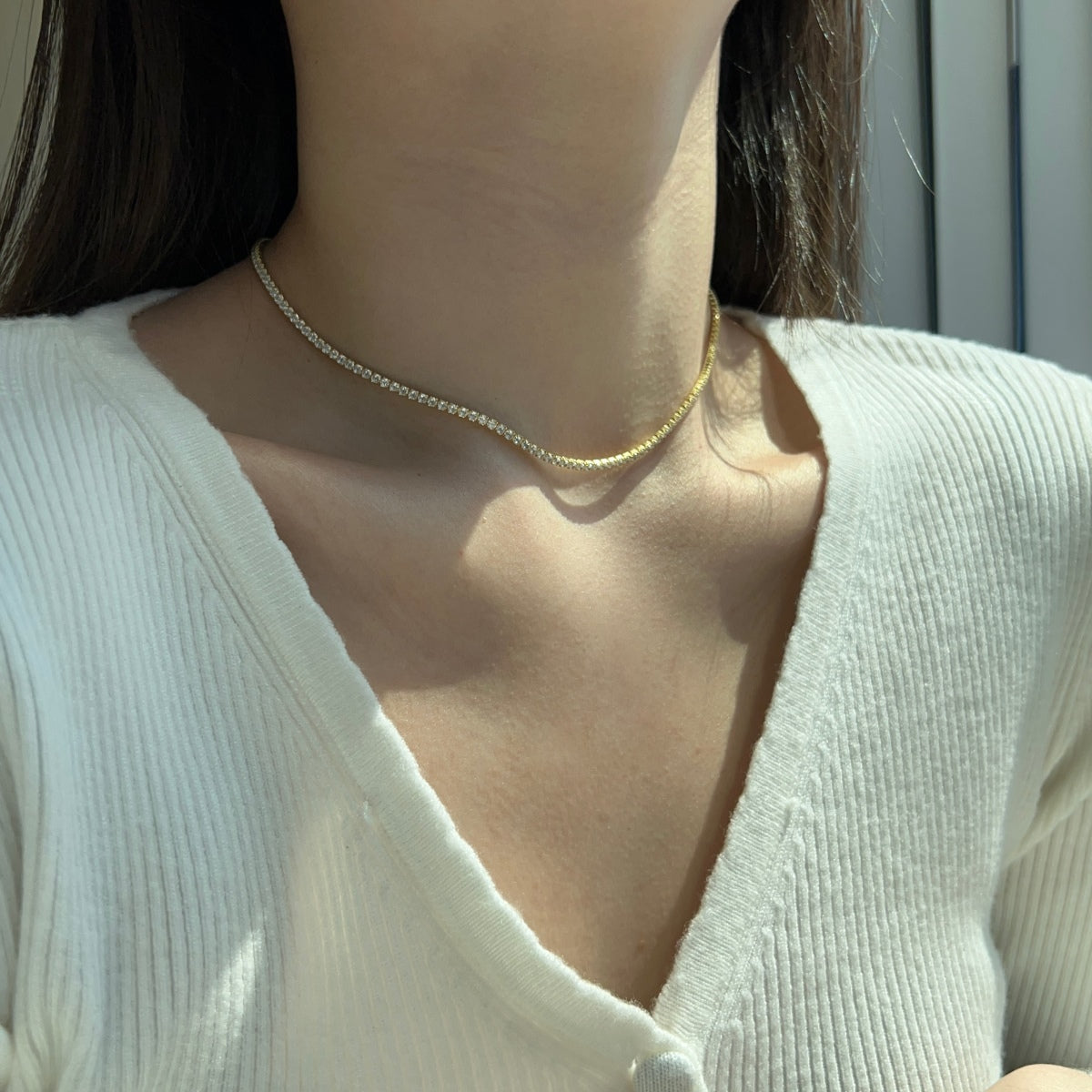 [Olivia Jewelry]Delicate Round Shape Tennis Necklace