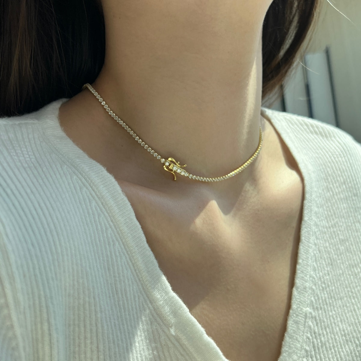 [Olivia Jewelry]Delicate Round Shape Tennis Necklace