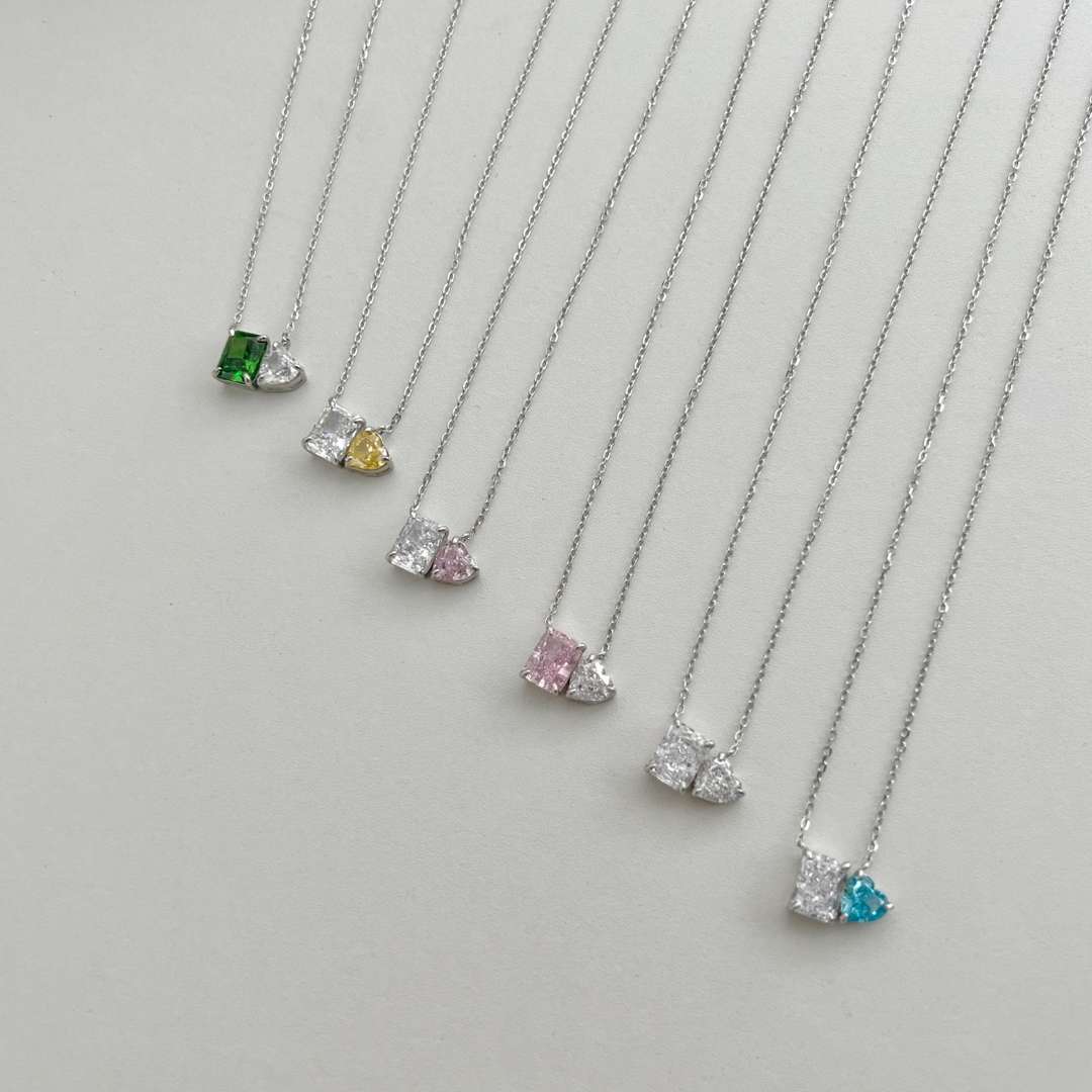 [Olivia Jewelry]Dazzling Square & Heart Shape Necklace