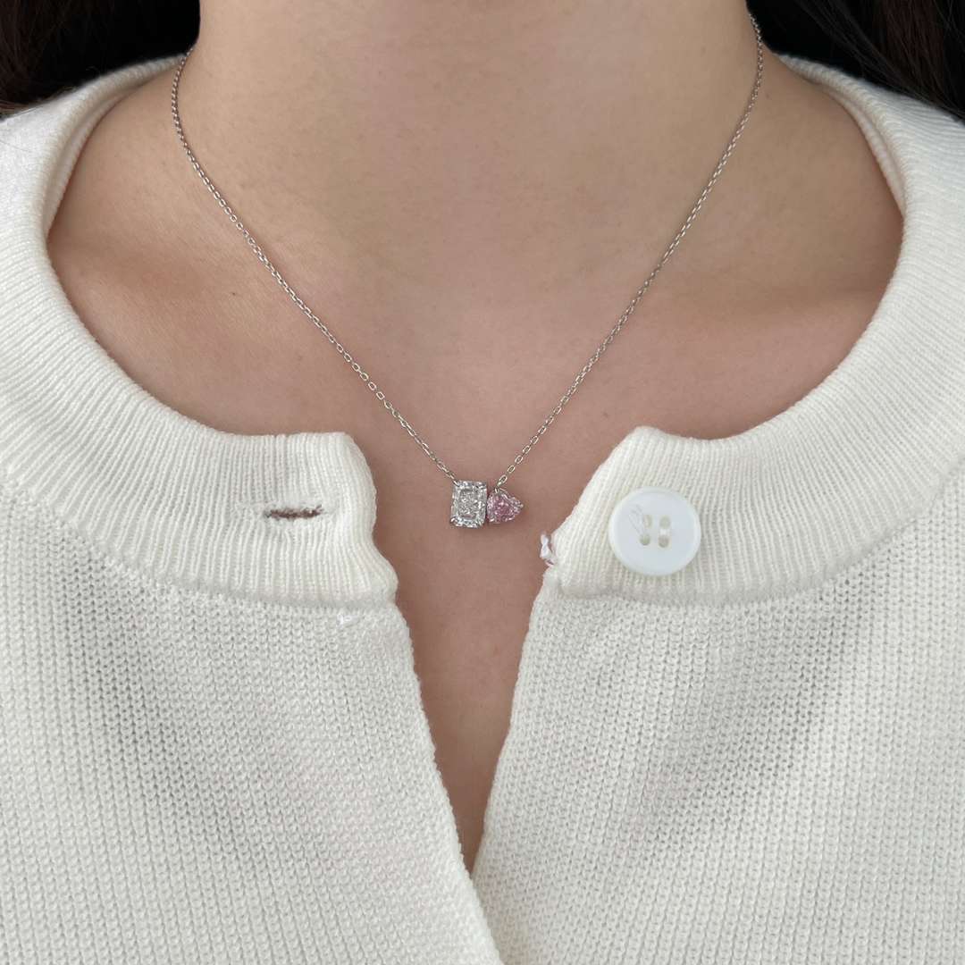 [Olivia Jewelry]Dazzling Square & Heart Shape Necklace