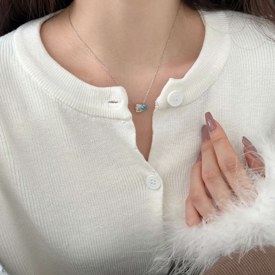 [Olivia Jewelry]Dazzling Square & Heart Shape Necklace