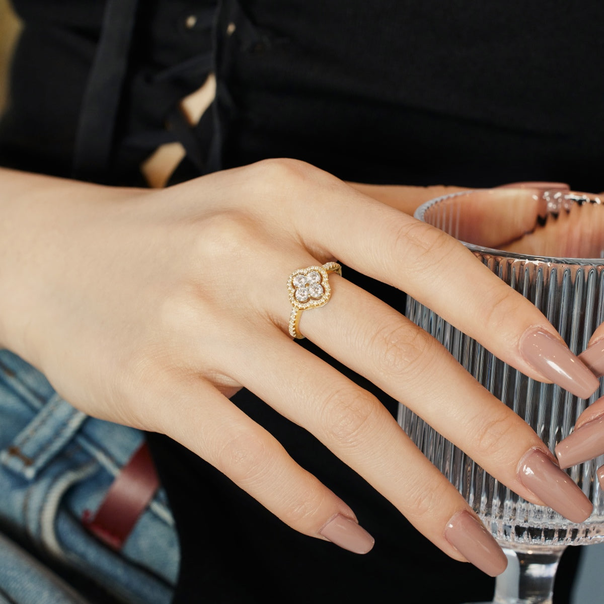 [Olivia Jewelry]Four Leaf Clover Flower Design Ring