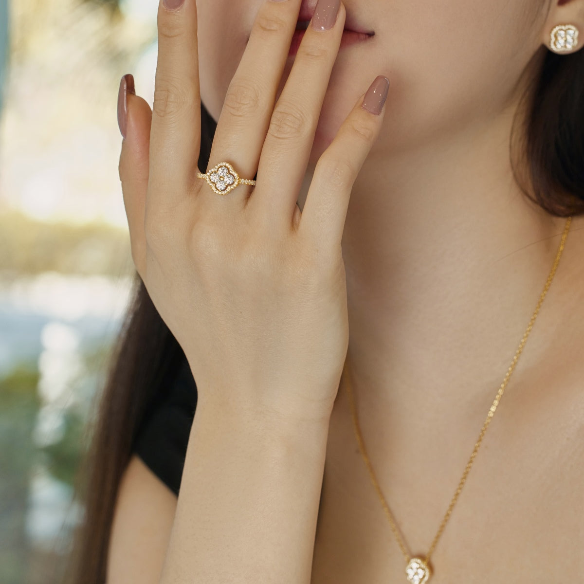 [Olivia Jewelry]Four Leaf Clover Flower Design Ring