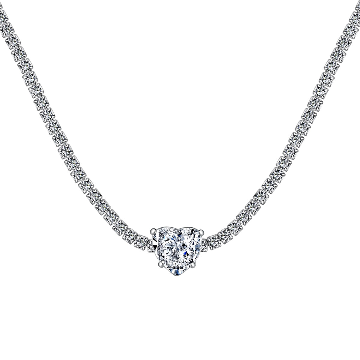 [Olivia Jewelry]2.0 Carat Sparkling Tennis Heart Cut Necklace