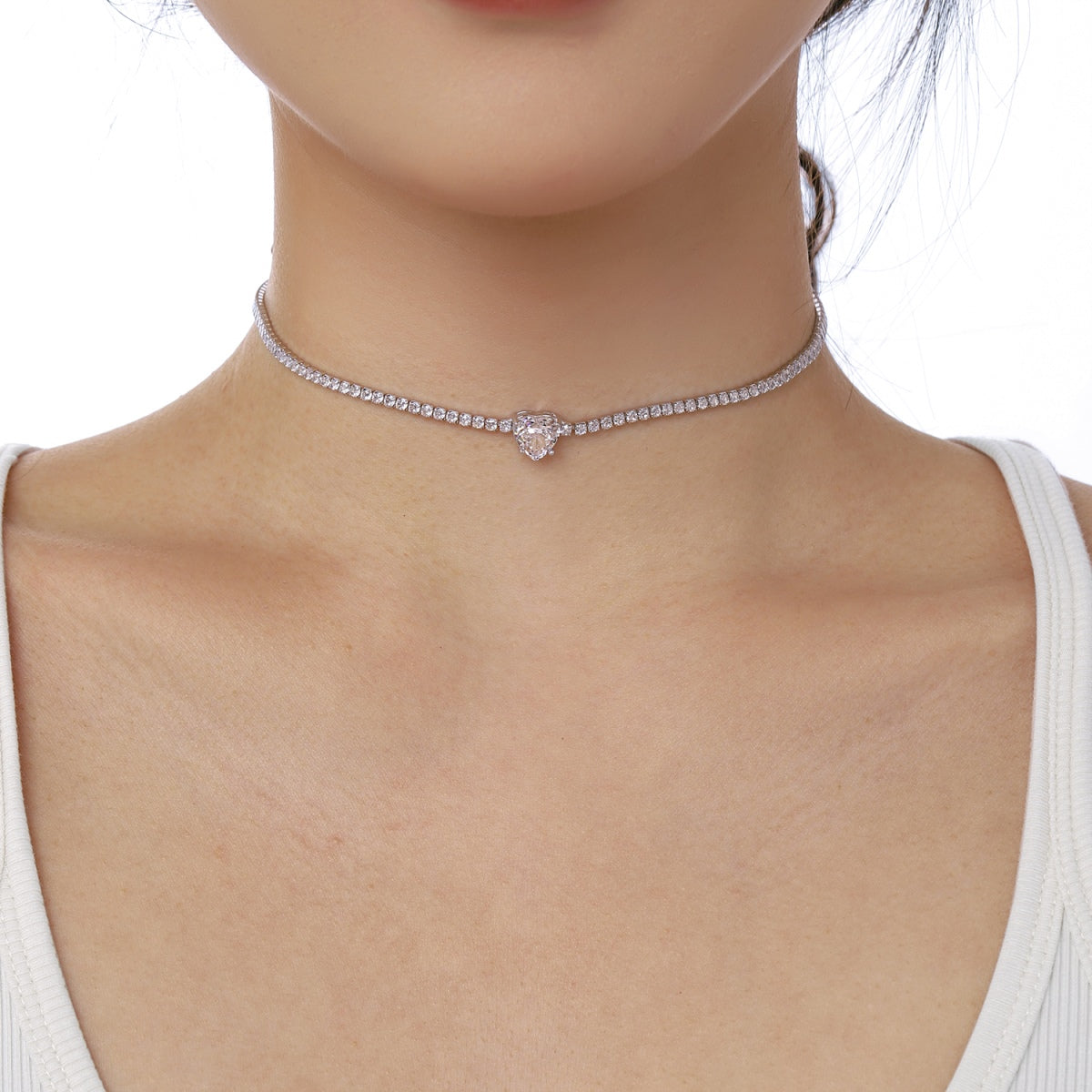 [Olivia Jewelry]2.0 Carat Sparkling Tennis Heart Cut Necklace