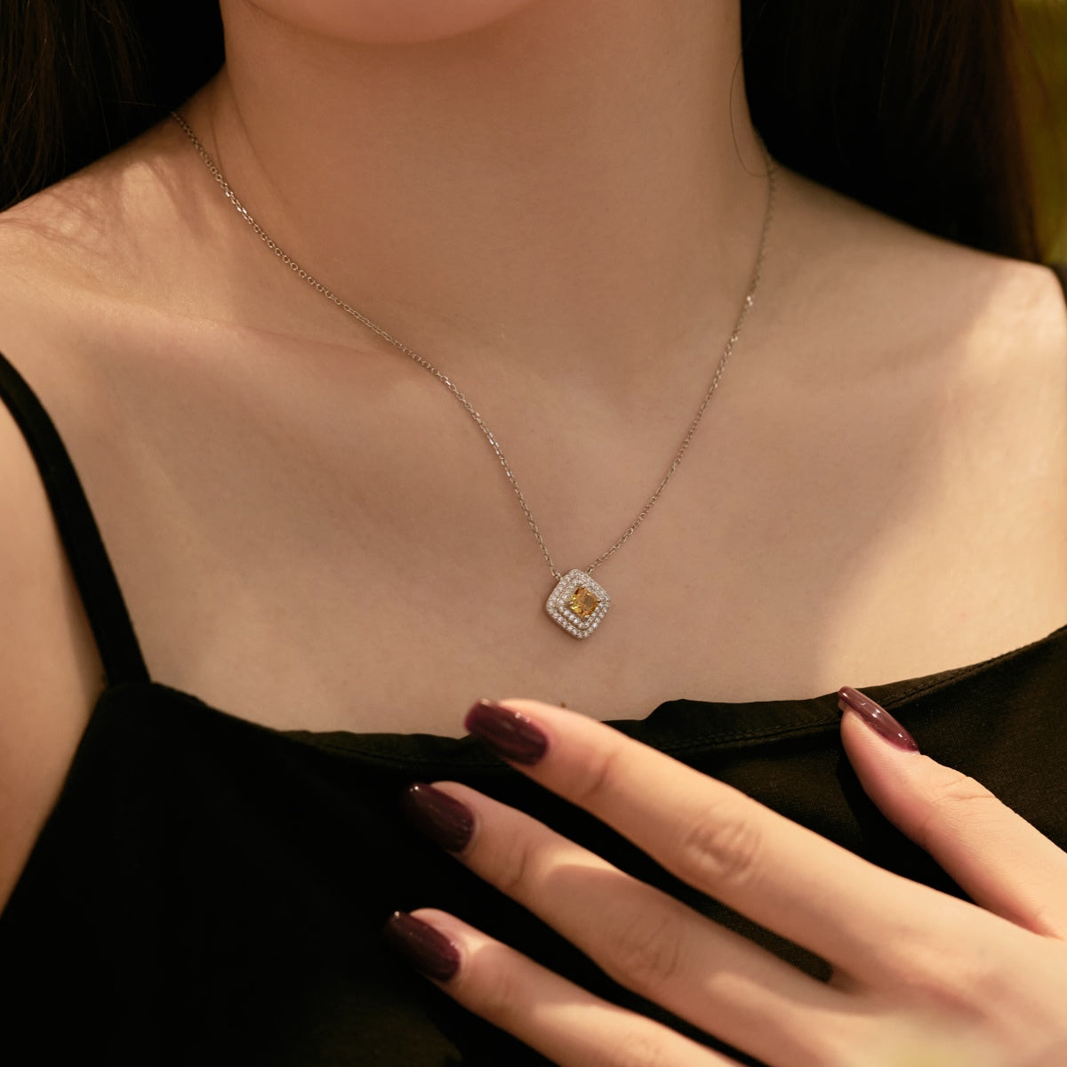 [Olivia Jewelry]Sparkling Asscher Cut Necklace