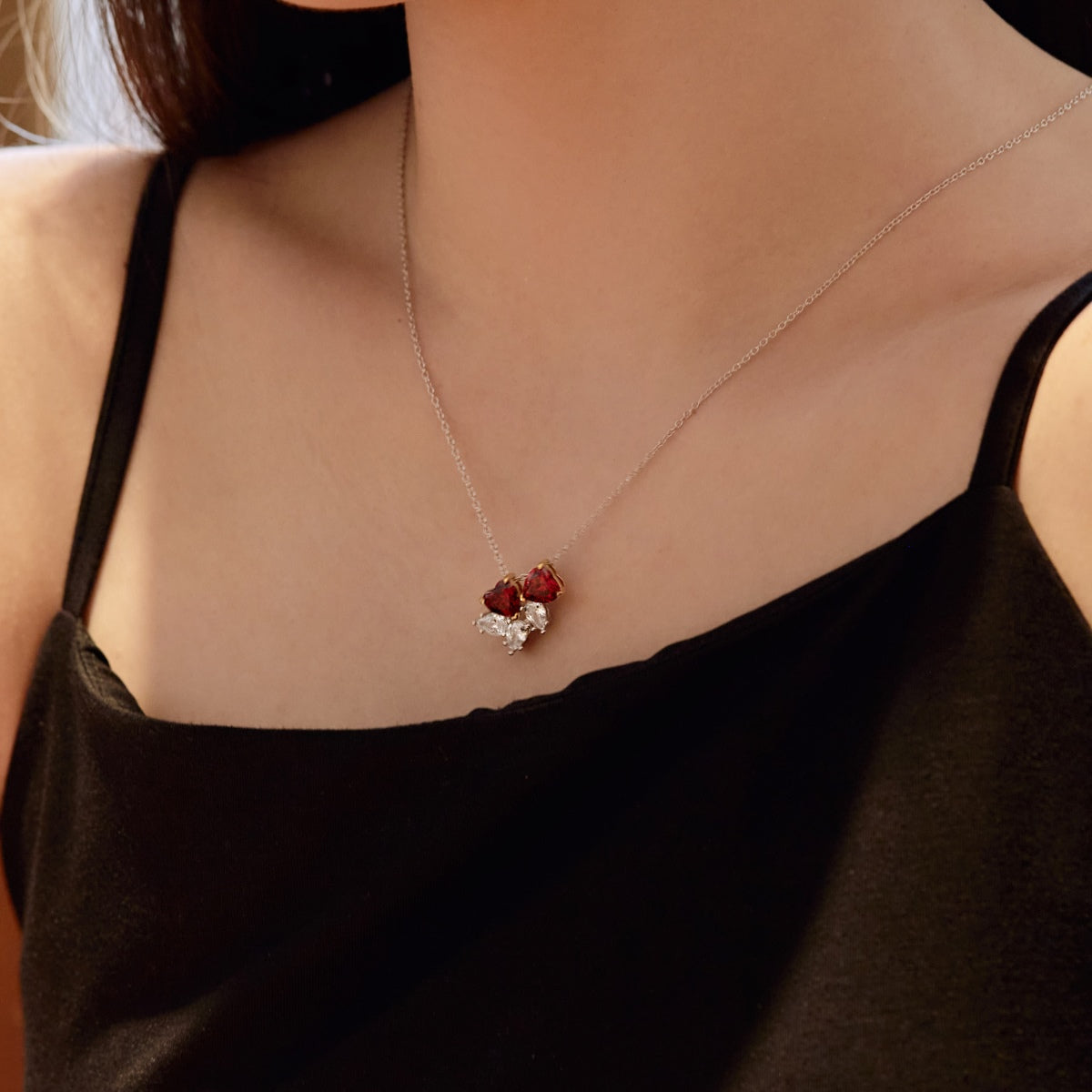[Olivia Jewelry]Dainty Red Heart Necklace