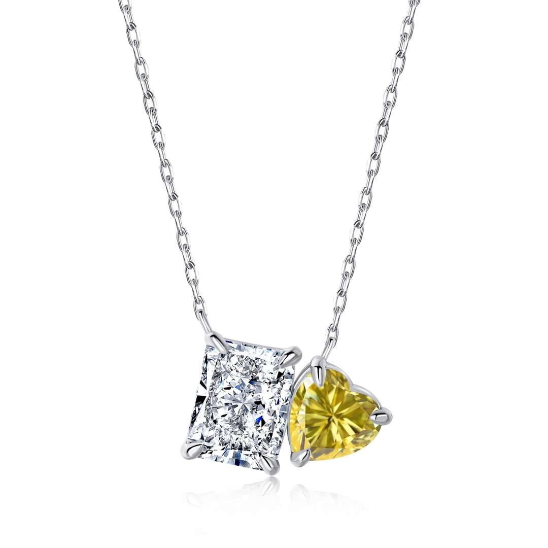 [Olivia Jewelry]Dazzling Square & Heart Shape Necklace