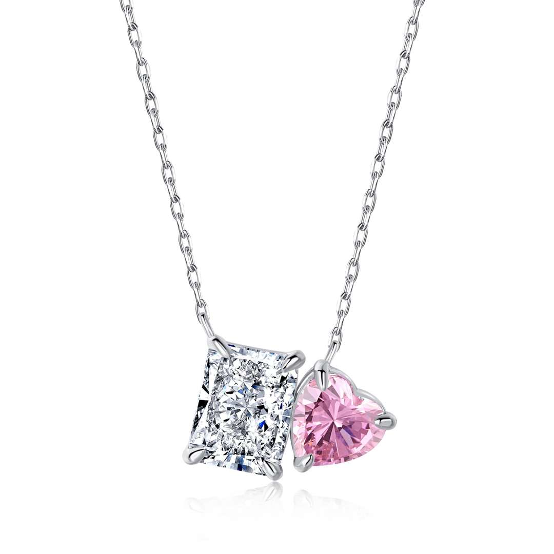 [Olivia Jewelry]Dazzling Square & Heart Shape Necklace