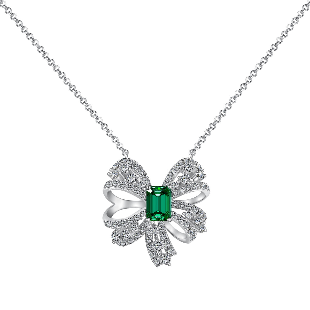 [Olivia Jewelry]Luxurious Flower Shape Emerald Cut Necklace