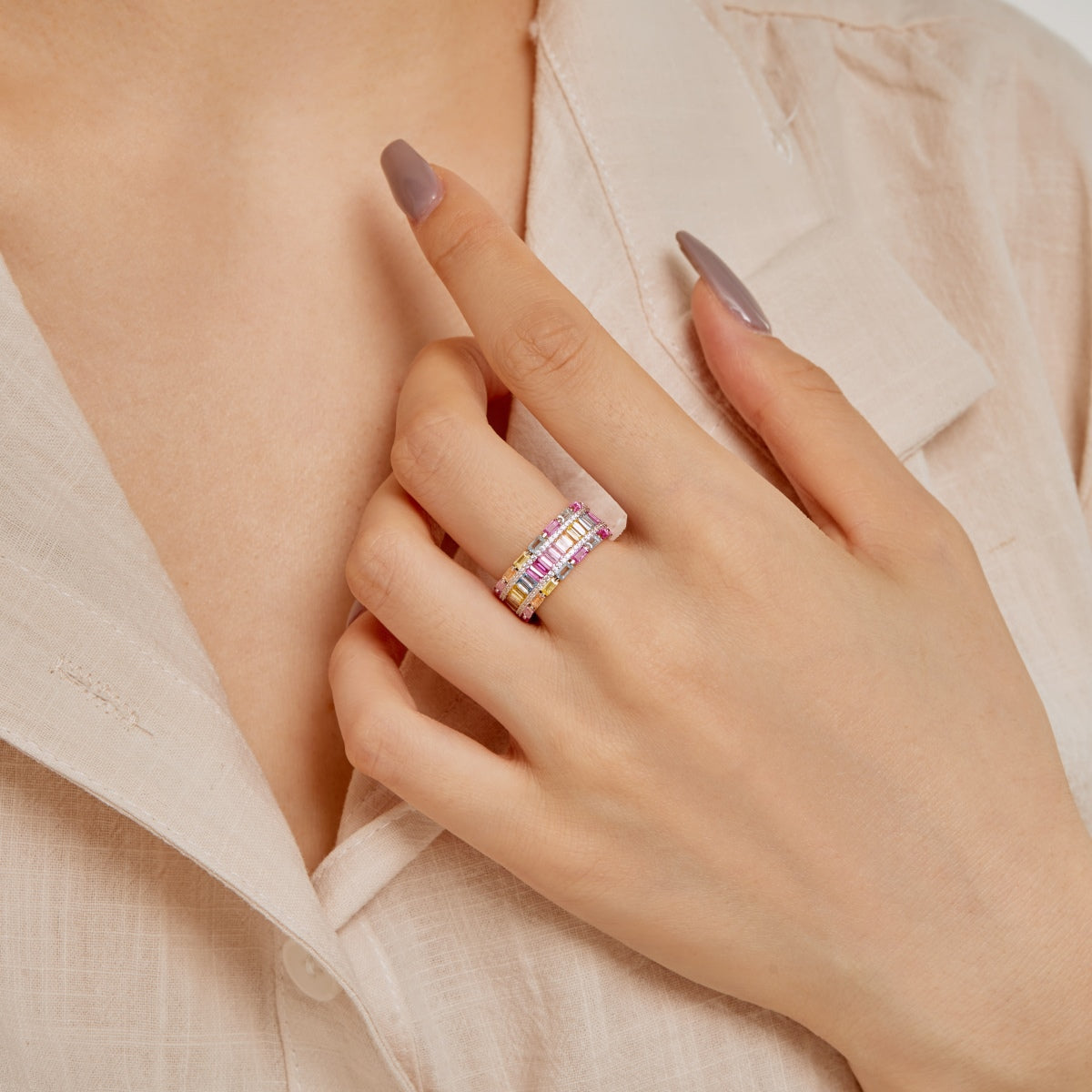 [Olivia Jewelry]Dazzling Colorful Radiant Cut Party Ring