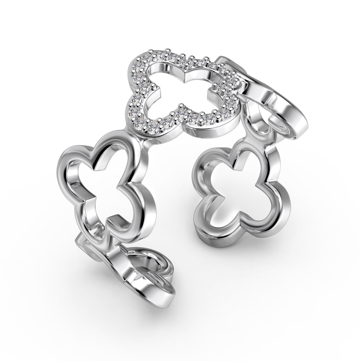 [Olivia Jewelry]Hollow Design Four-Leaf Clover Flower Shape Ring