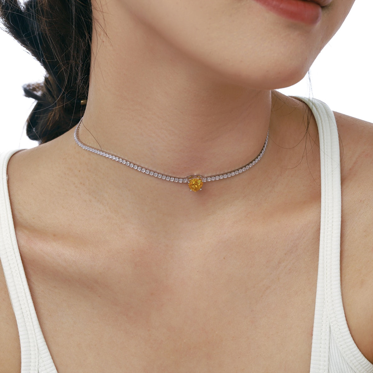 [Olivia Jewelry]2.0 Carat Sparkling Tennis Heart Cut Necklace