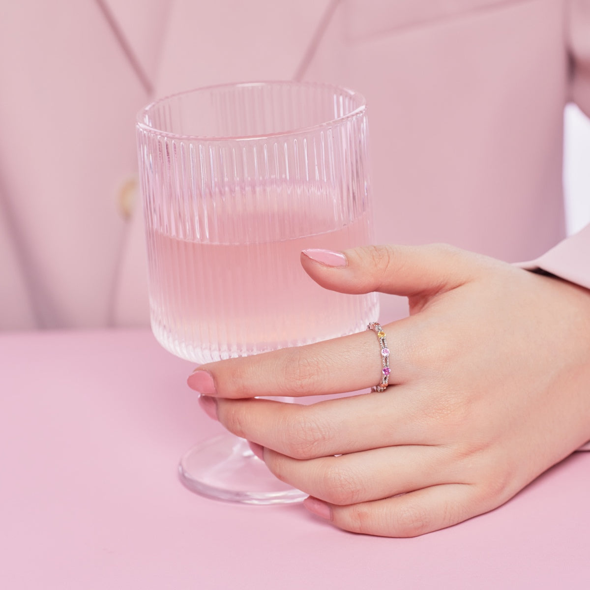 [Olivia Jewelry]Sparkling Colorful Round Cut Tennis Ring