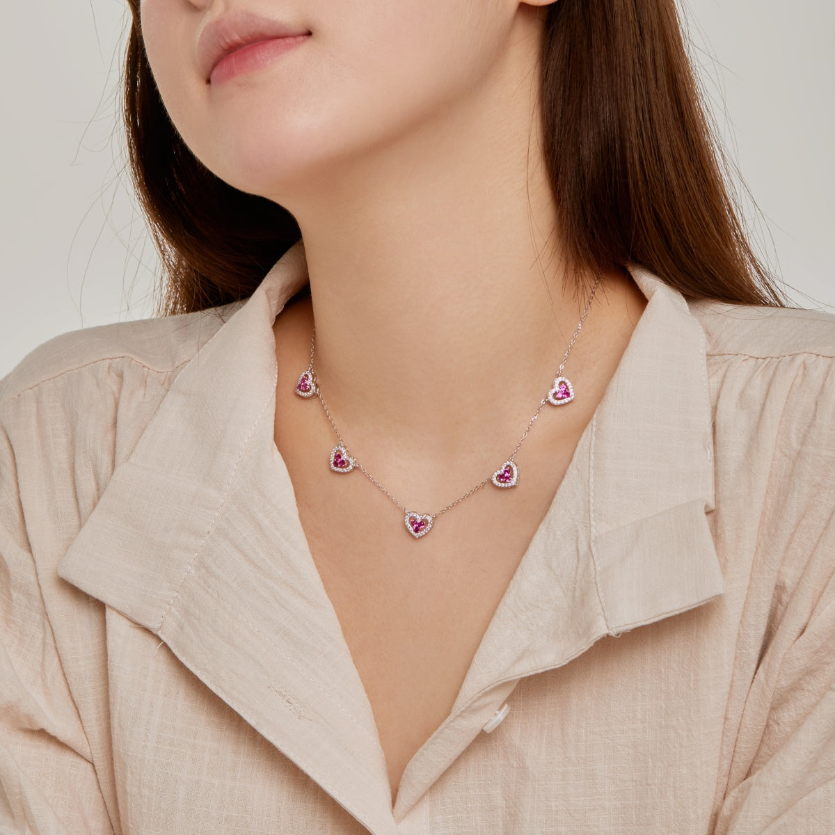 [Olivia Jewelry]Sparkling Five Heart Necklace