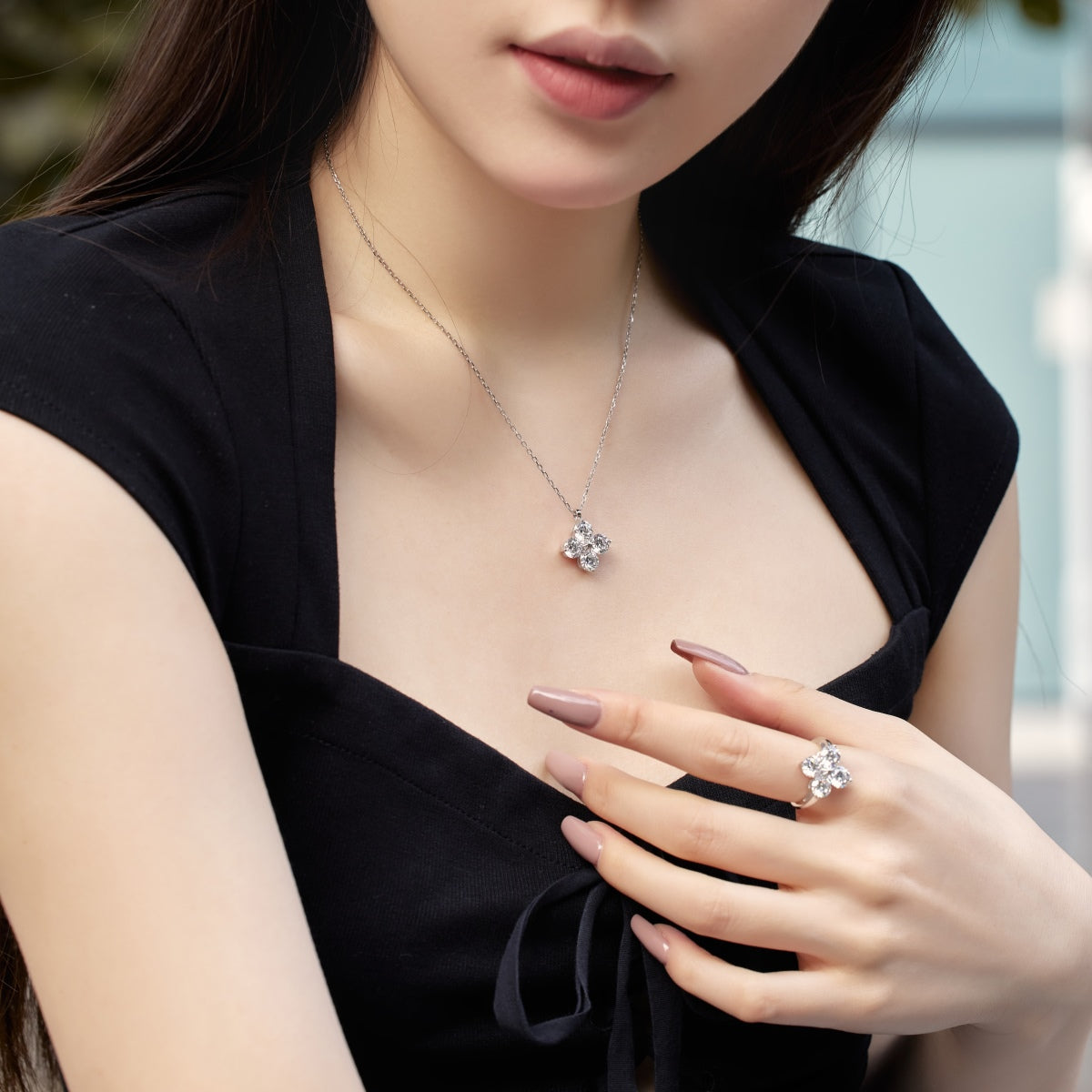 [Olivia Jewelry]Four-Leaf Clover And Eight-Pointed Star Necklace