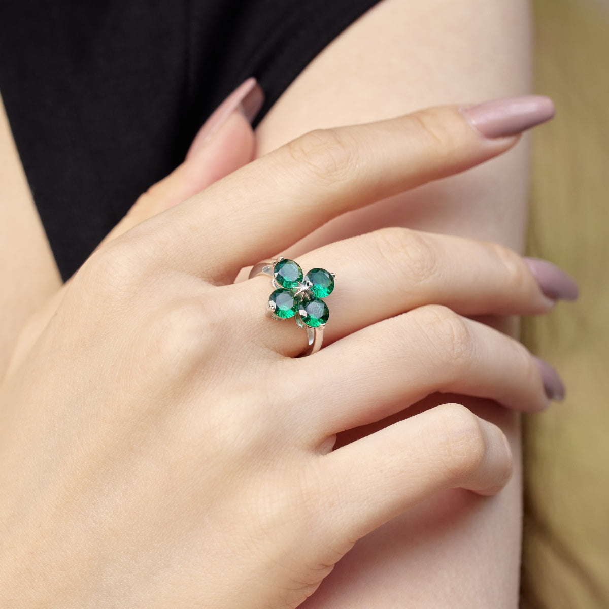 [Olivia Jewelry]Four-Leaf Clover Eight-Pointed Star Ring