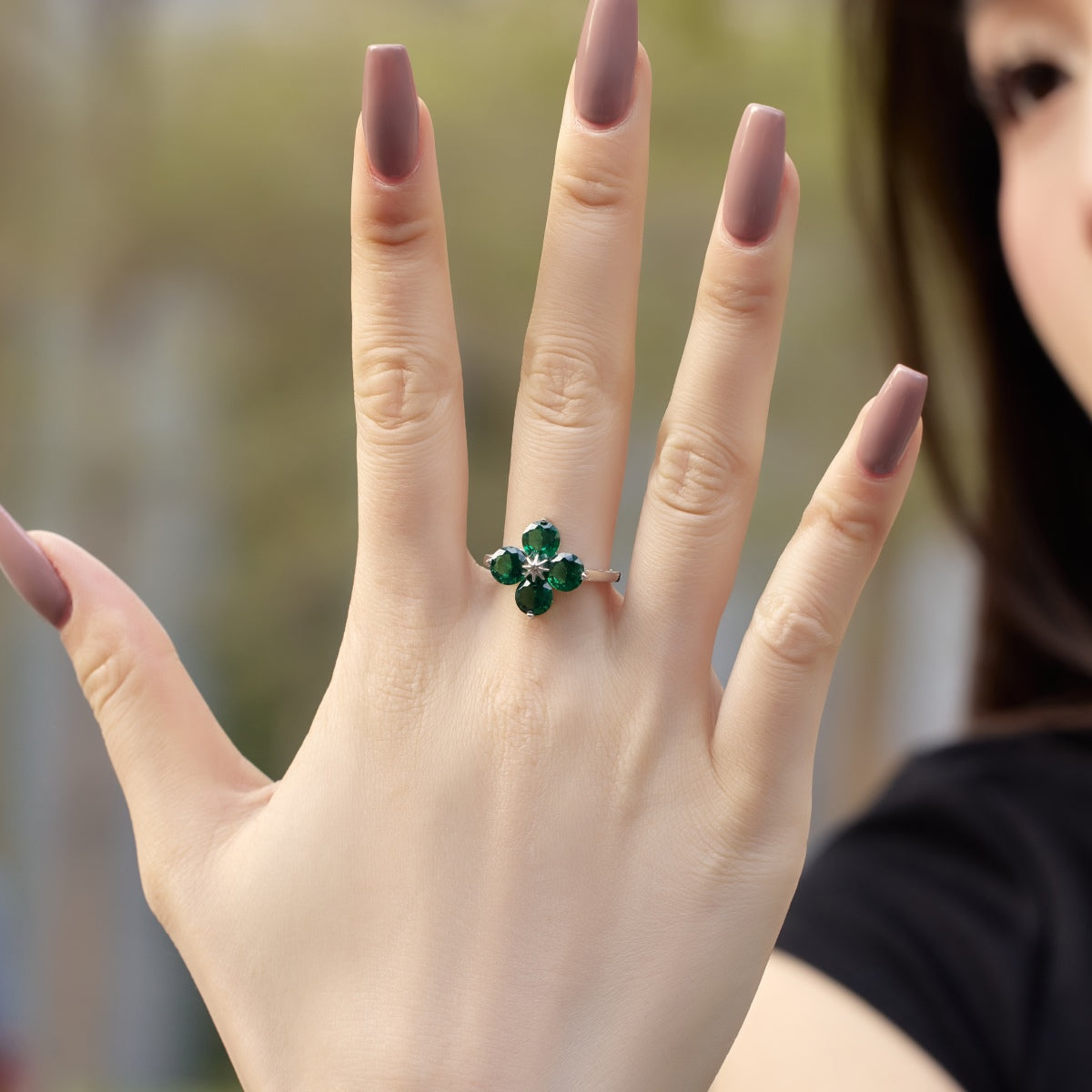 [Olivia Jewelry]Four-Leaf Clover Eight-Pointed Star Ring