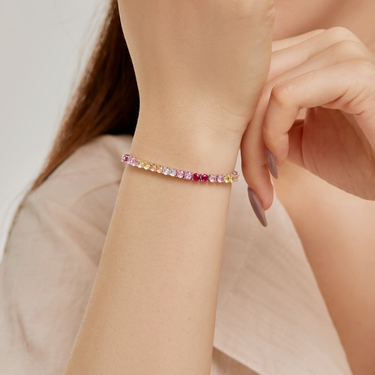 [Olivia Jewelry]Radiant Colorful Round Cut Tennis Bracelet