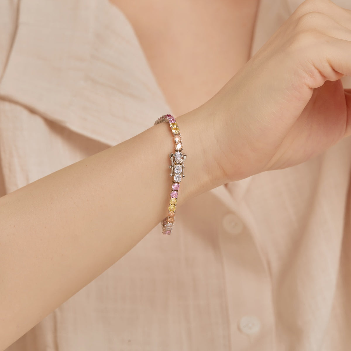 [Olivia Jewelry]Radiant Colorful Round Cut Tennis Bracelet