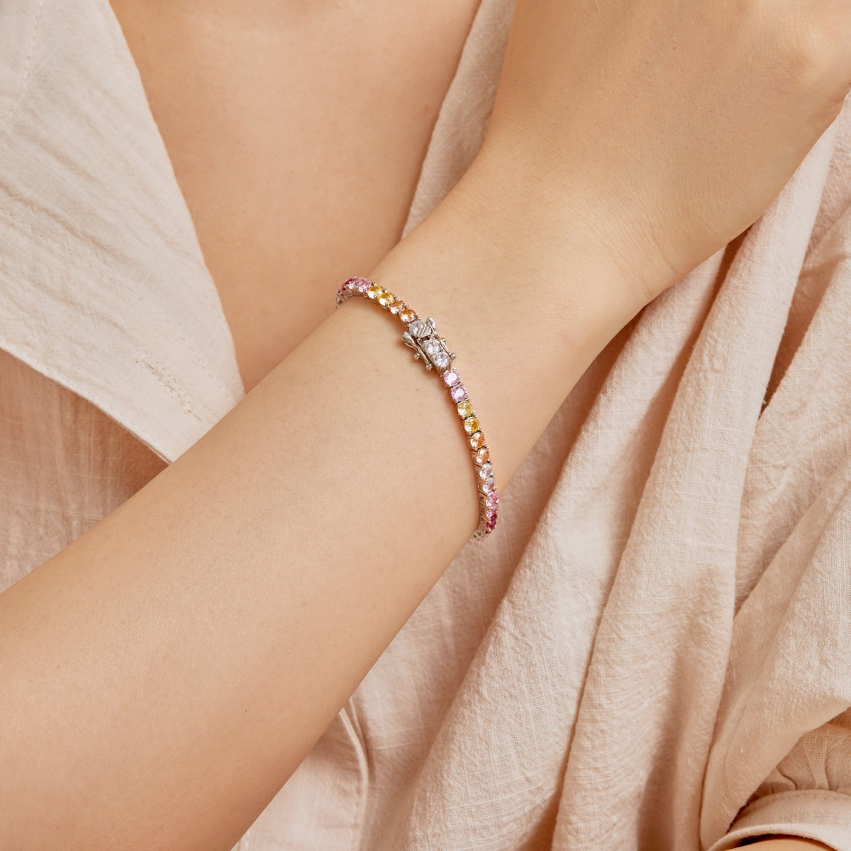[Olivia Jewelry]Radiant Colorful Round Cut Tennis Bracelet