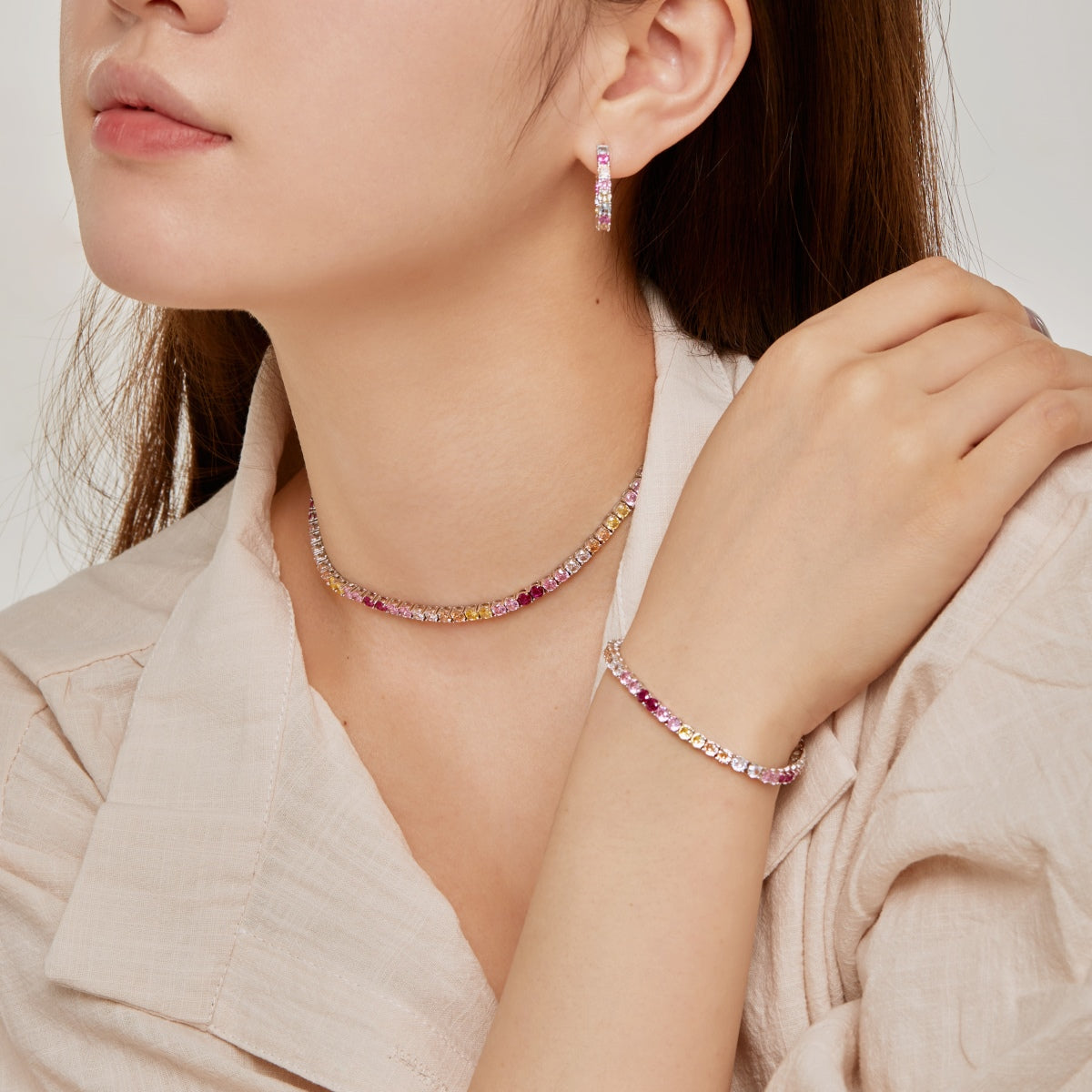 [Olivia Jewelry]Radiant Colorful Round Cut Tennis Bracelet
