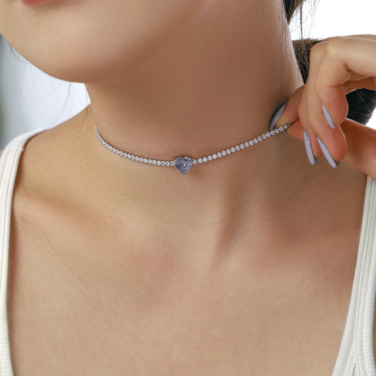 [Olivia Jewelry]2.0 Carat Sparkling Tennis Heart Cut Necklace