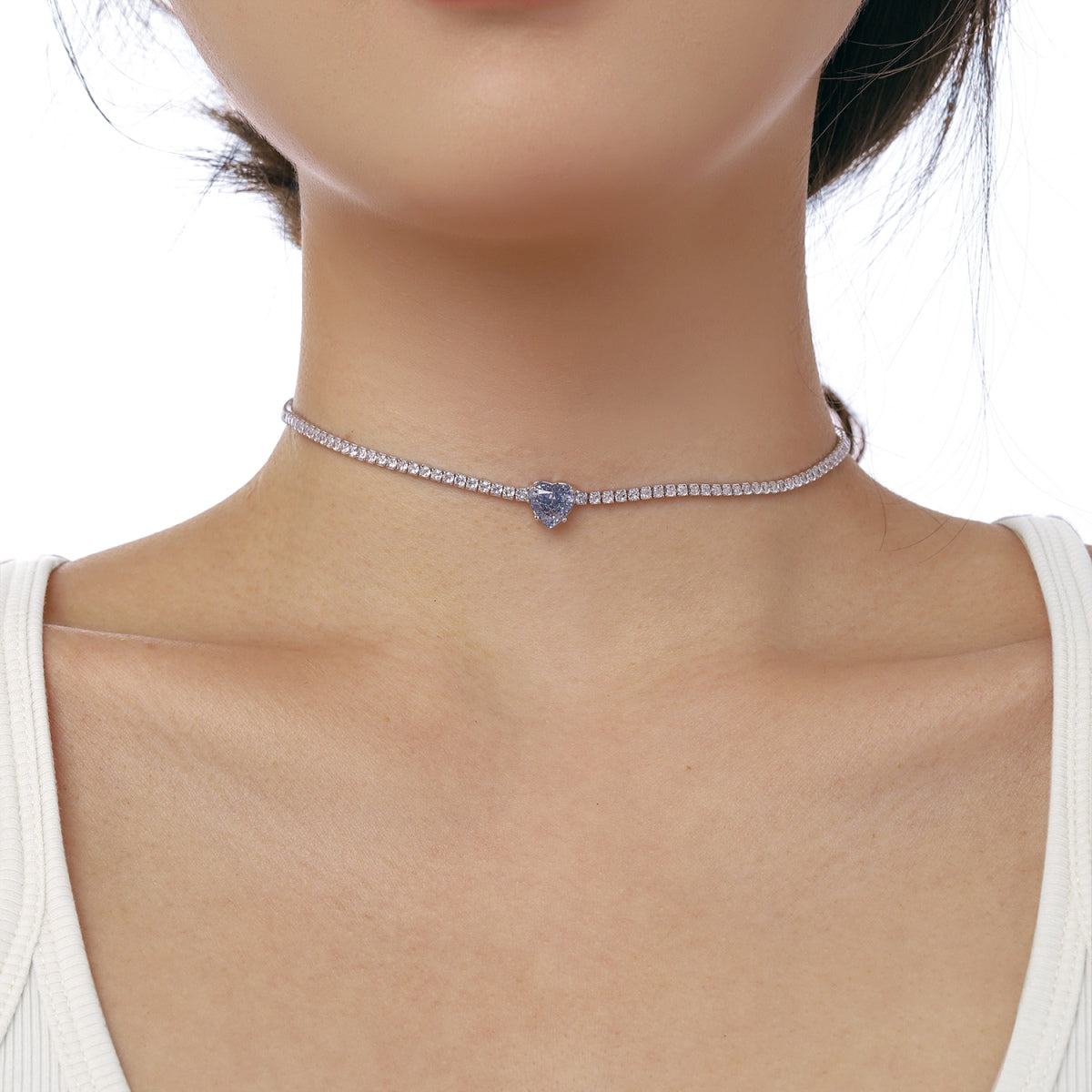 [Olivia Jewelry]2.0 Carat Sparkling Tennis Heart Cut Necklace