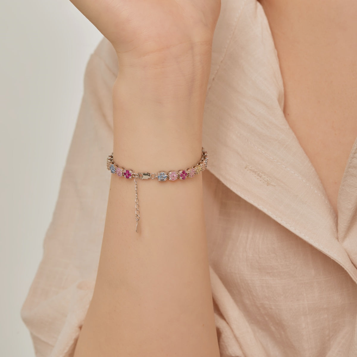 [Olivia Jewelry]Delicate Colorful Emerald Cut Daily Bracelet