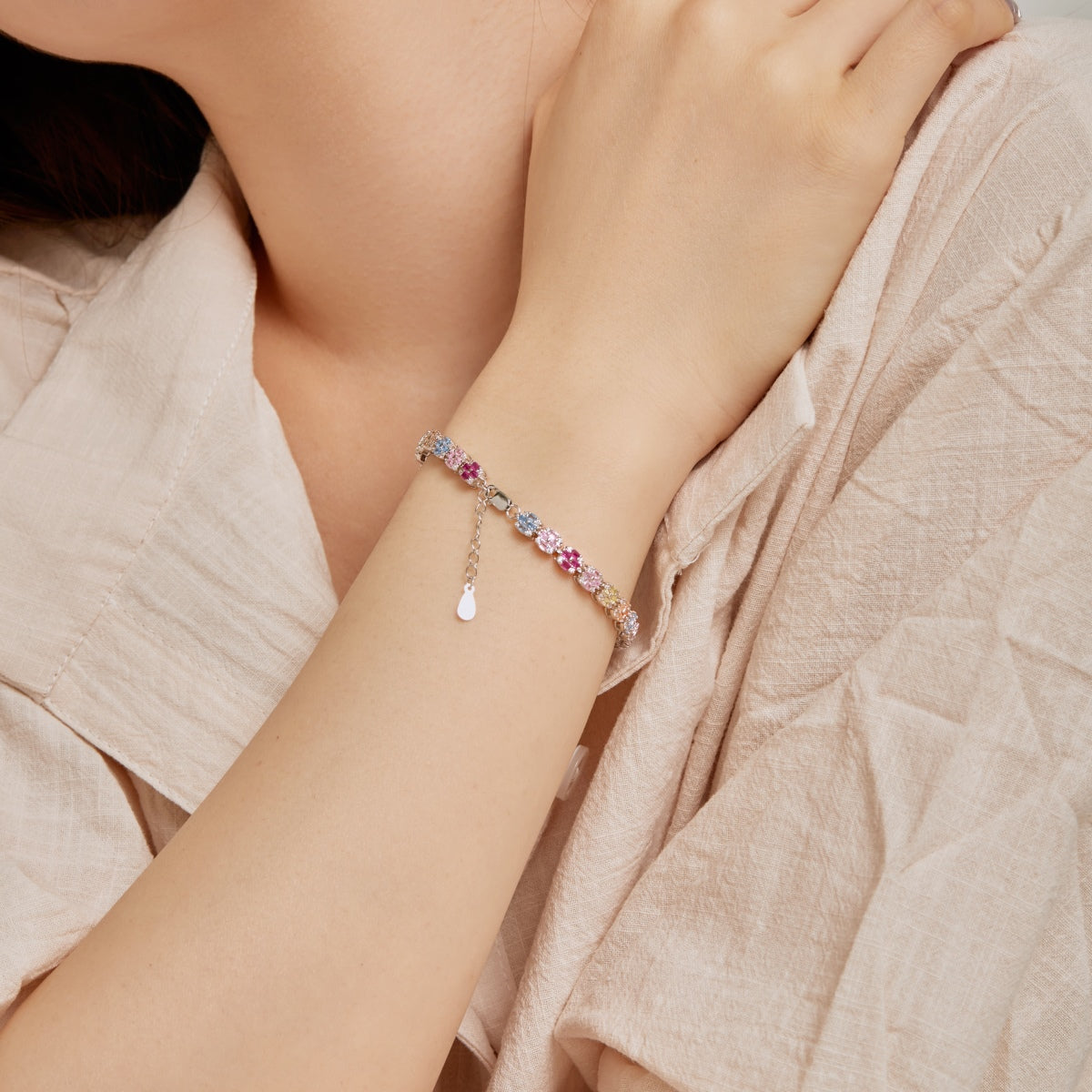 [Olivia Jewelry]Delicate Colorful Emerald Cut Daily Bracelet