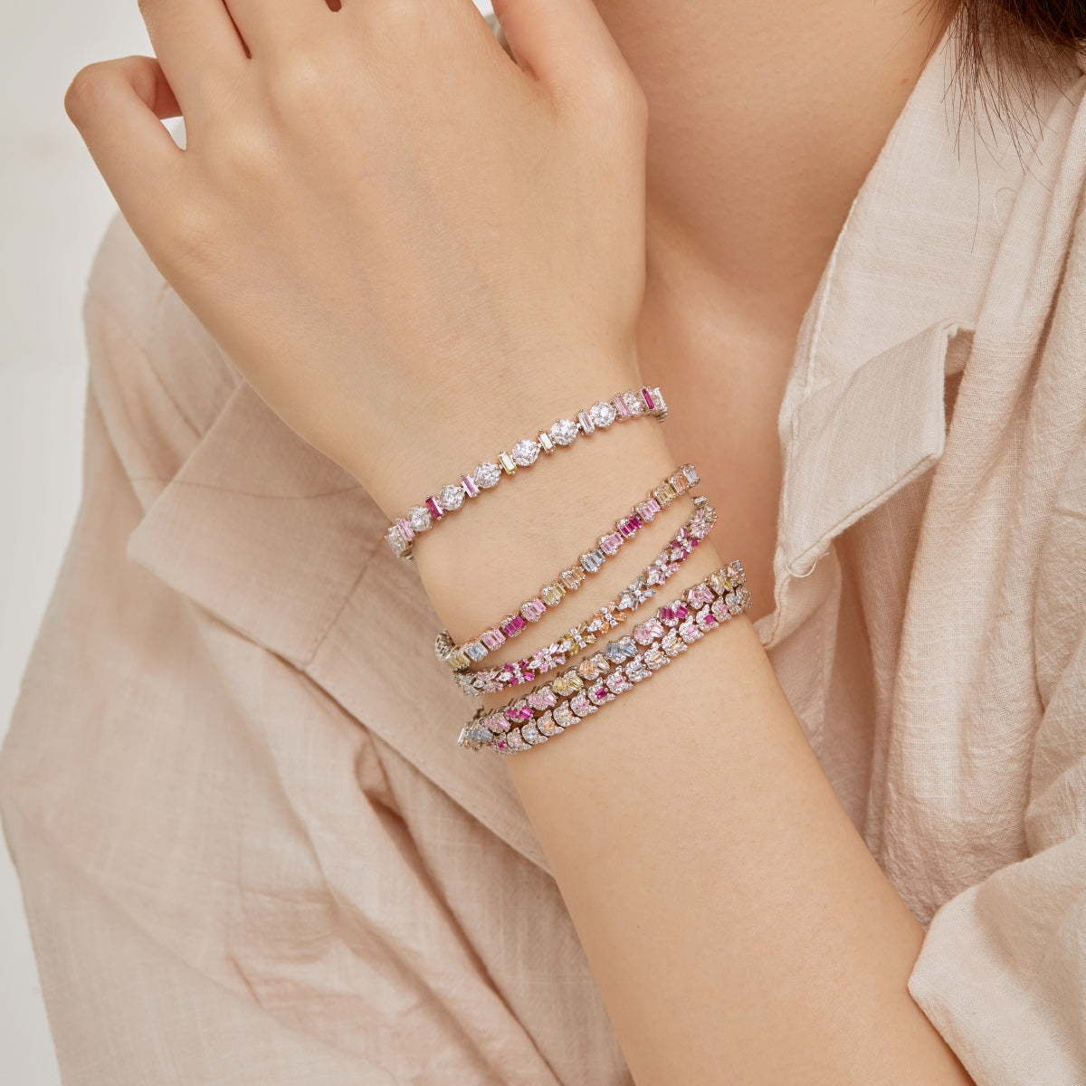 [Olivia Jewelry]Delicate Colorful Emerald Cut Daily Bracelet