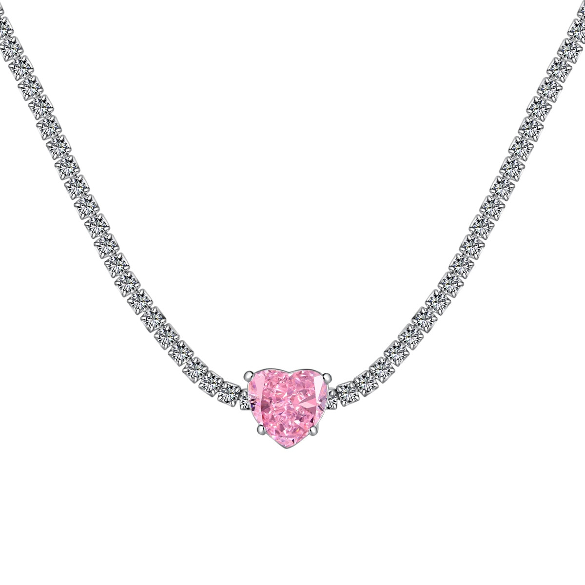 [Olivia Jewelry]2.0 Carat Sparkling Tennis Heart Cut Necklace