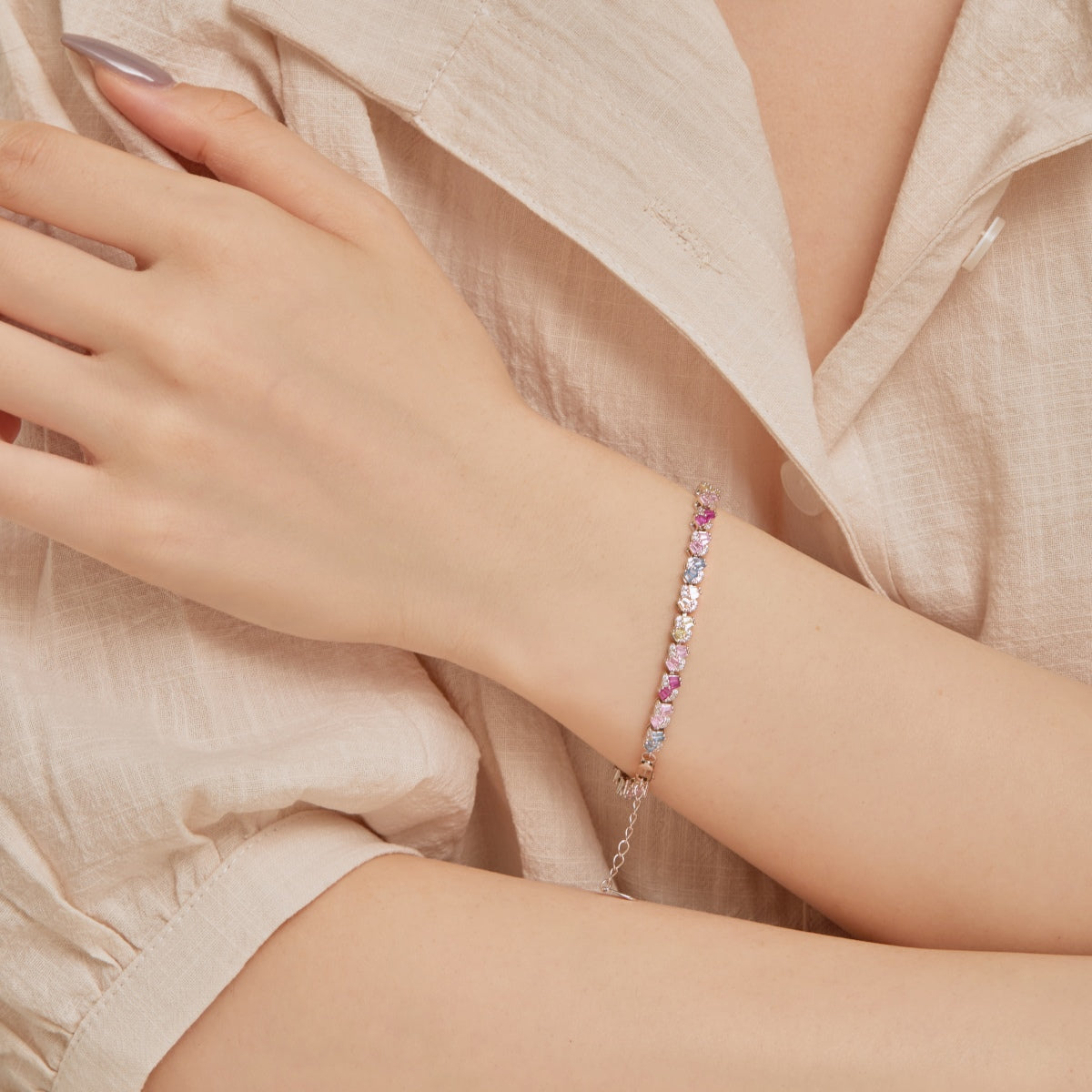 [Olivia Jewelry]Ornate Colorful Flower Shape Party Bracelet