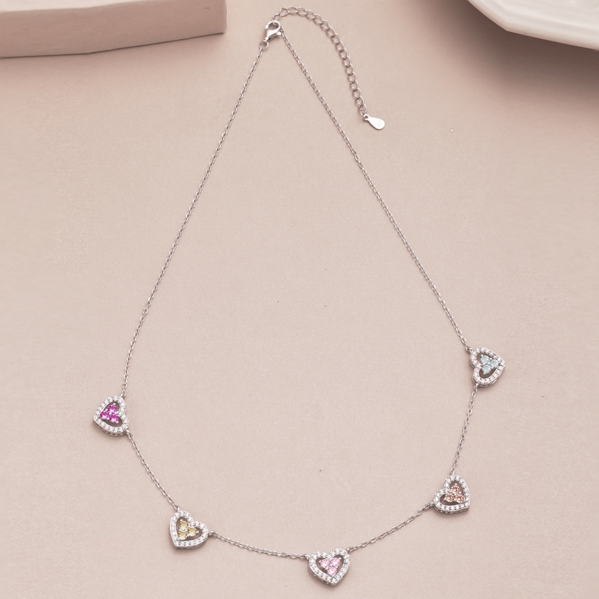 [Olivia Jewelry]Sparkling Five Heart Necklace