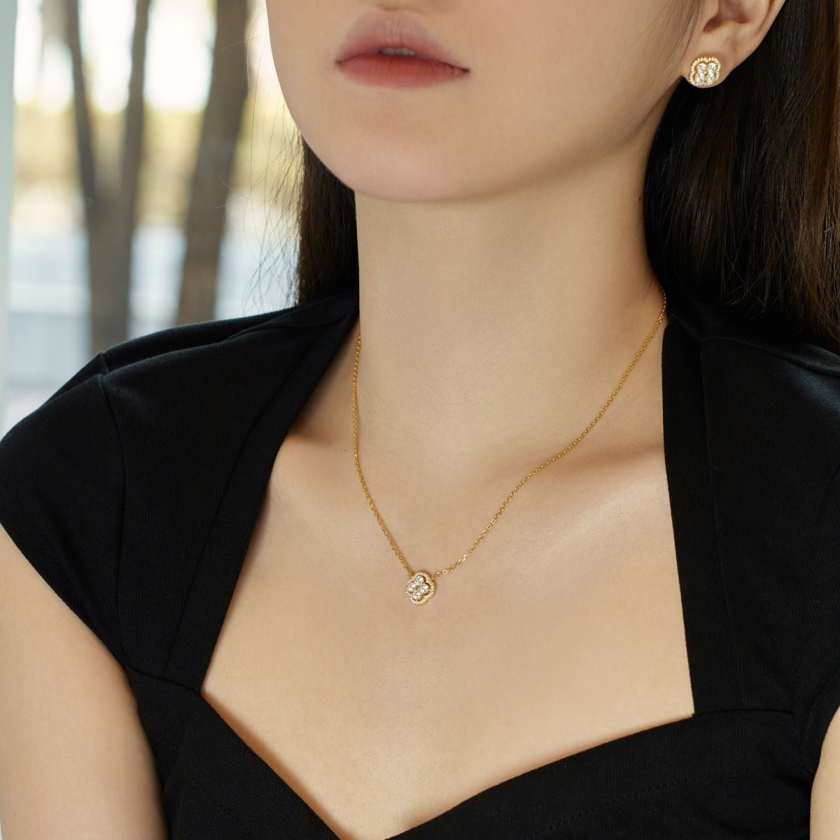 [Olivia Jewelry]Exquisite Necklace With Four-Leaf Clover Flower Design