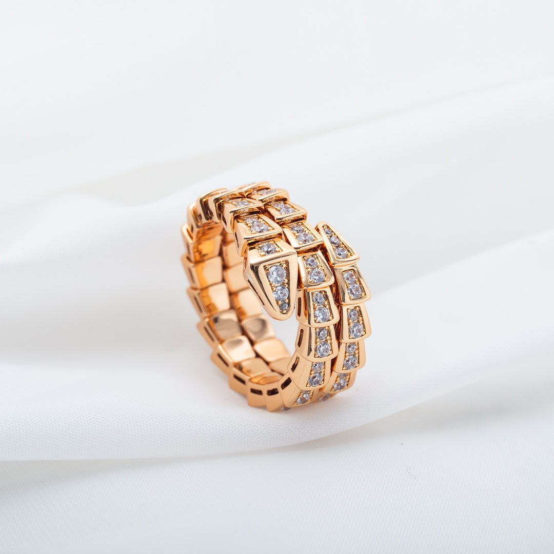 [OLIVIA]SERPENTI RING PINK GOLD DIAMOND DOUBLE ROW
