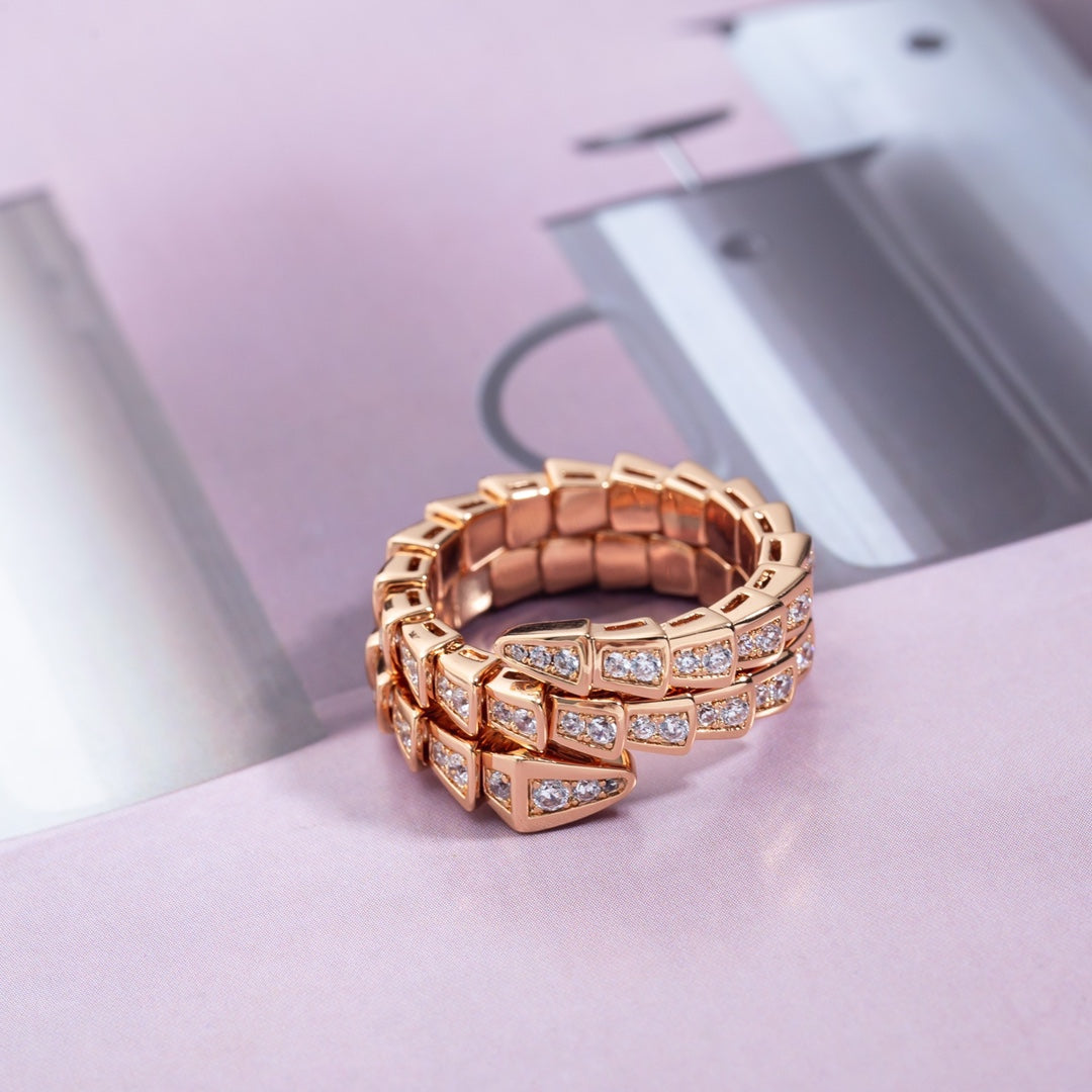 [OLIVIA]SERPENTI RING PINK GOLD DIAMOND DOUBLE ROW