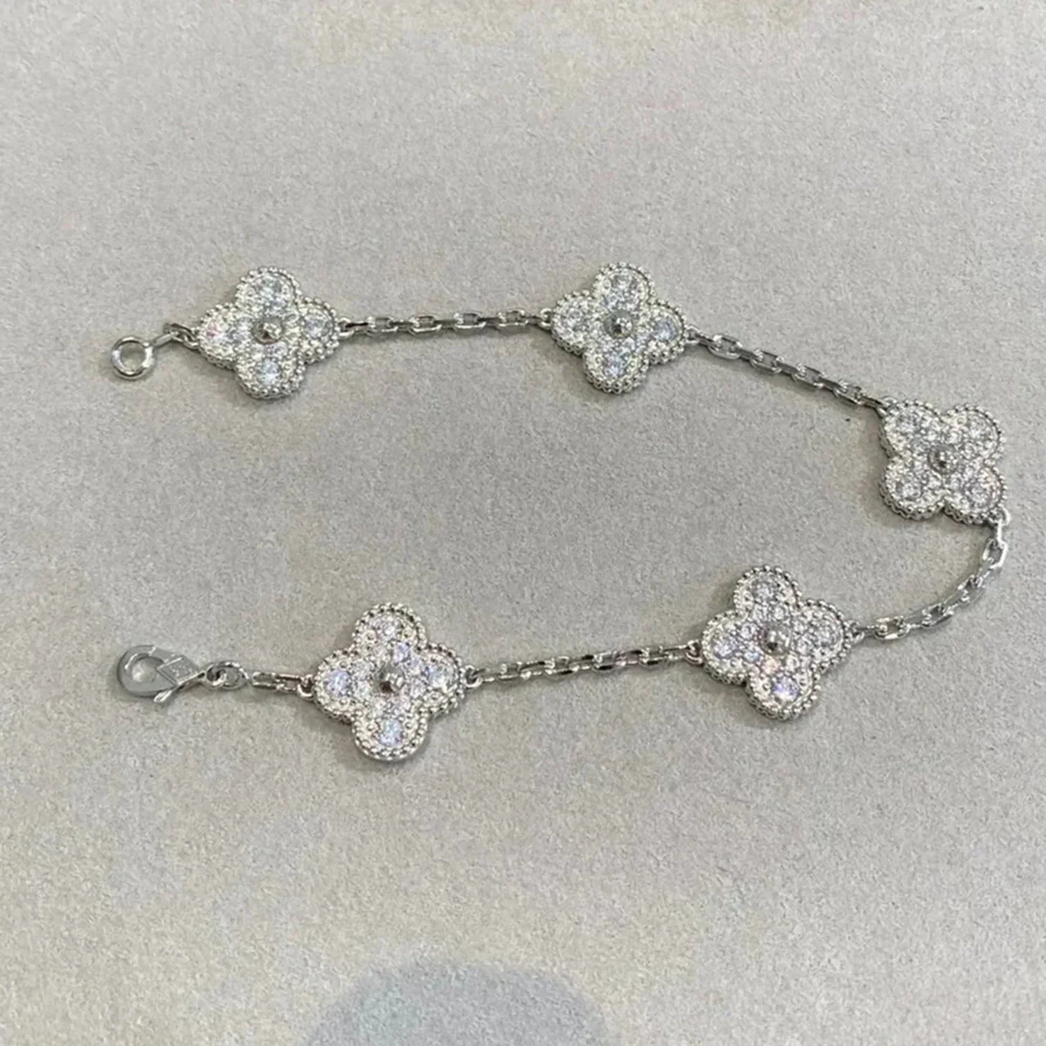 [Olivia JW]CLOVER 5 MOTIFS  DIAMOND BRACELET SILVER