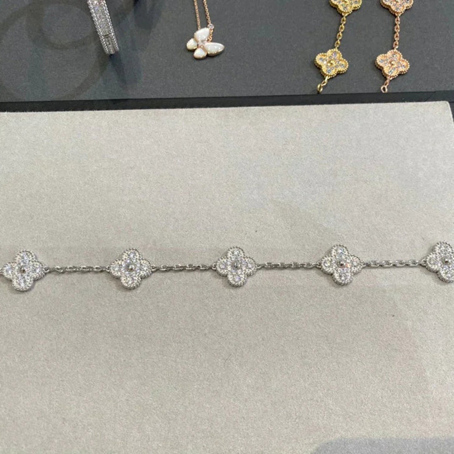 [Olivia JW]CLOVER 5 MOTIFS  DIAMOND BRACELET SILVER