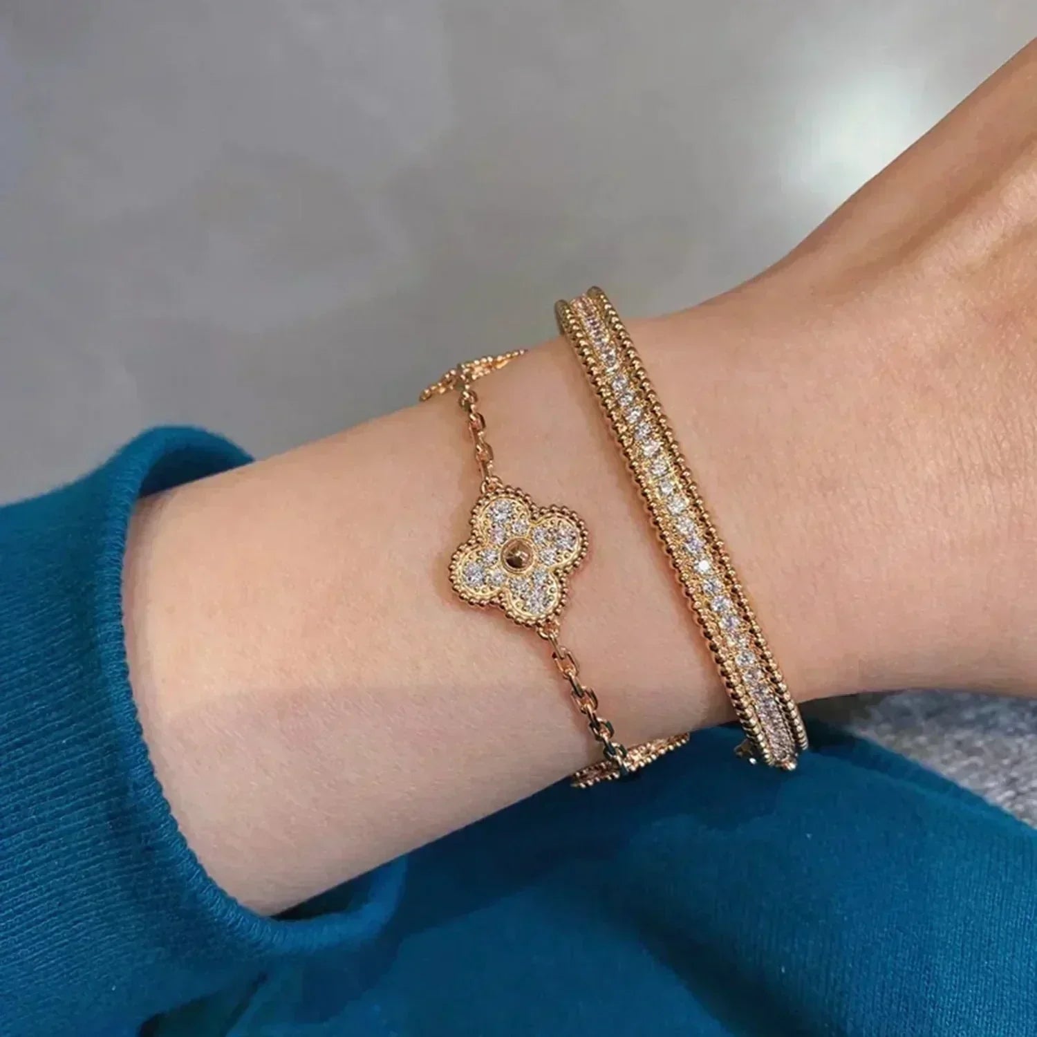 [Olivia JW]CLOVER 5 MOTIFS  FULL DIAMOND BRACELET