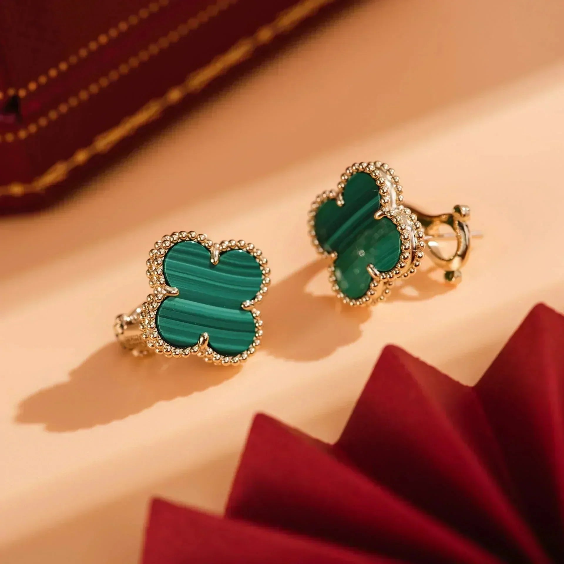 [Olivia Jewelry]CLOVER MEDIUM 1 MOTIFS MALACHITE  EARRINGS