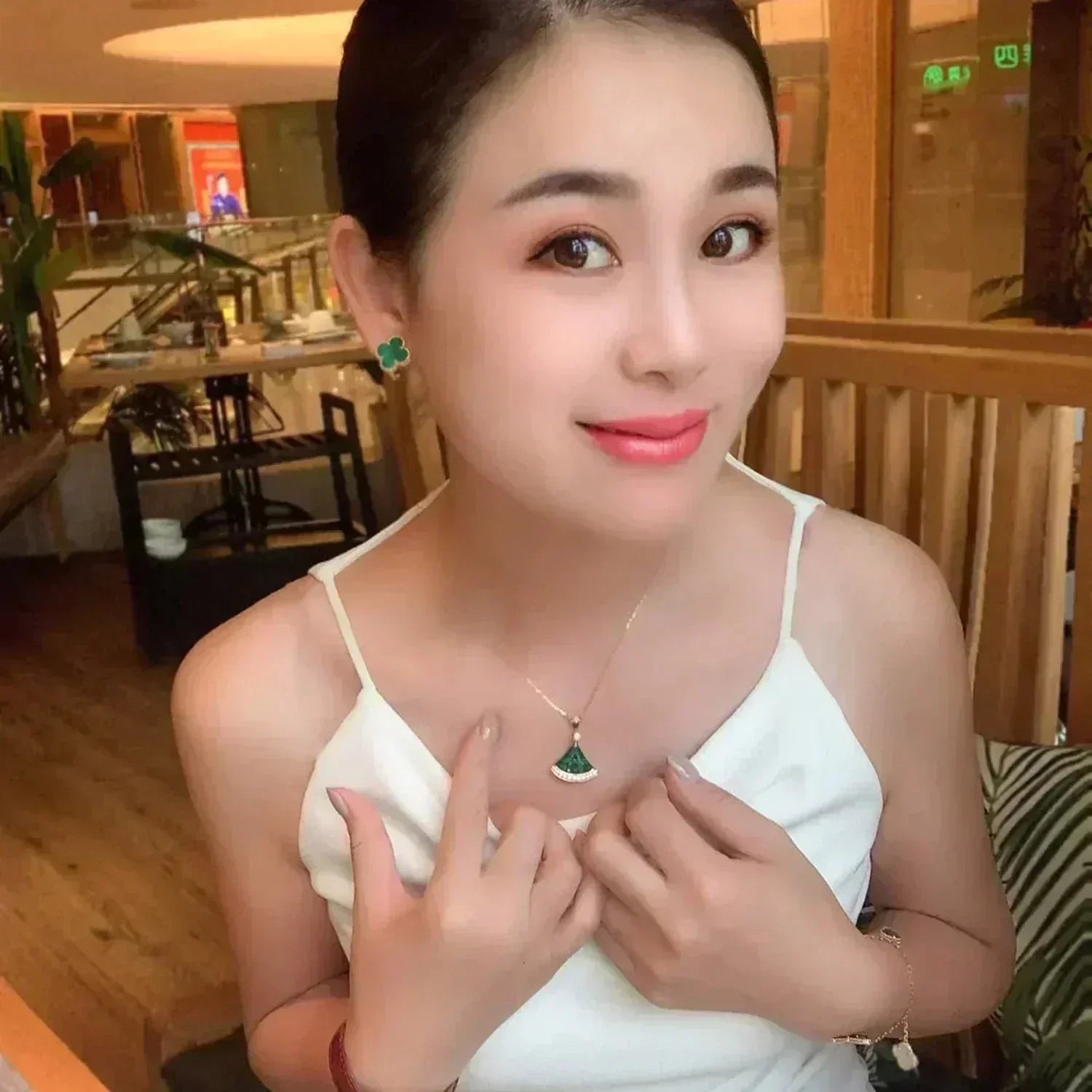 [Olivia Jewelry]CLOVER MEDIUM 1 MOTIFS MALACHITE  EARRINGS