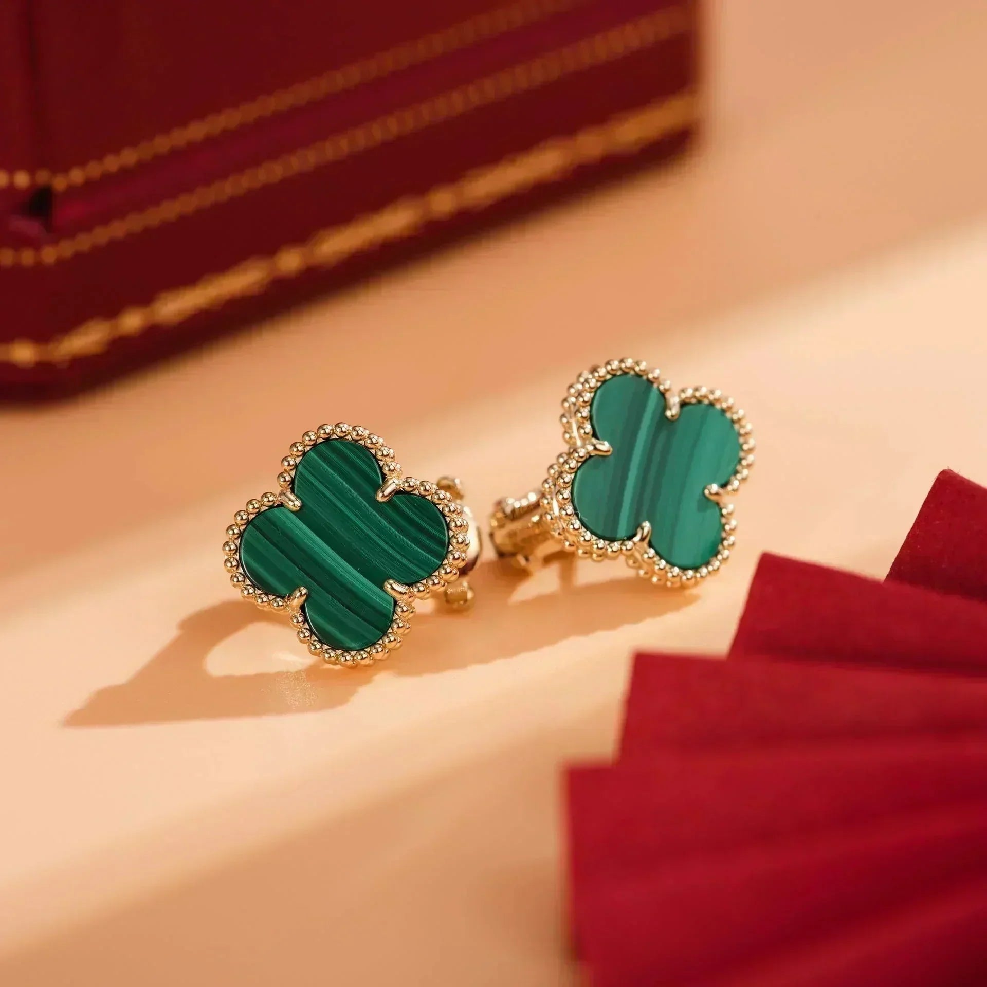 [Olivia Jewelry]CLOVER MEDIUM 1 MOTIFS MALACHITE  EARRINGS